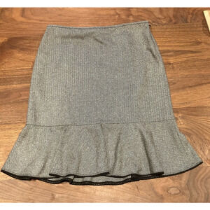 LOFT Wool Silk Blend 14 Godet Skirt Gray Black Office Zip Up Knee Length Office